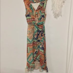 Reba high low ruffle mock wrap dress